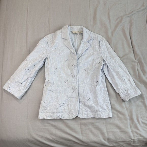 J.Jill Blazer Womens Size 8 Light Blue Floral Cut out Jacket - Picture 1 of 6